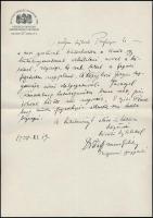 1938 Hoffmann Edith művészettörténész, múzeumigazgató kézzel írt levele Iványi Béla történész-levéltárosnak A középkori Eperjes magyarásga című tanulmányának megküldése ügyében, Szépművészeti Múzeumos fejléces papíron