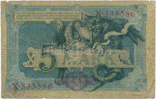 Német Birodalom 1904. 5M hat számjegyű sorszám T:III- German Empire 1904. 5 Mark six digit serial C:...