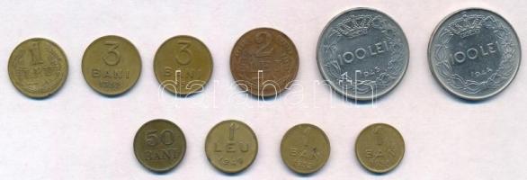 Románia 1952-1953. 1b Cu-Ni-Zn (2x) + 1952-1953. 3b Cu-Ni-Zn (2x) + 1947. 50b sárgaréz + 1947-1949. 1L sárgaréz (2x) + 1947. 2L Cu + 1943-1944. 100L Ni borítású acél (2x) T:1-,2 Romania 1952-1953. 1 Bani Cu-Ni-Zn (2x) + 1952-1953. 3 Bani Cu-Ni-Zn (2x) + 1947. 50 Bani Brass + 1947-1949. 1 Leu Brass (2x) + 1947. 2 Lei Cu + 1943-1944. 100 Lei Lei Ni clad Steel (2x) C: AU, XF