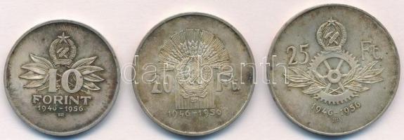 1956. 10Ft + 20Ft + 25Ft Ag "10 éves a Forint" T:1- patina 
Adamo EM4, EM5, EM6