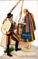 Typy ludowe Lowickie / Types polonais de Lowicz / Polish folk costumes from Lowicz, folklore, Akropol 192/4 s: W.B.