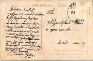 1912 Adony, Hajóállomás, DDSG uszály, fiú kerékpárral. W. L. (?) 699. (EB)