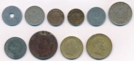 Románia 1921. 50b Al + 1924-1941. 1L Cu-Ni/Ni-sárgaréz (3xklf) + 1924-1941. 2L Cu-Ni/Zn (2xklf) + 19...