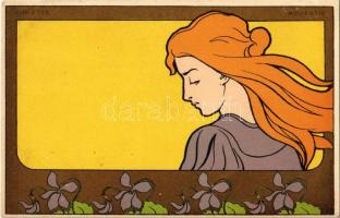 Violette, Modestie. Le Symbole des Fleurs / Belgian Art Nouveau postcard s: Henri Meunier