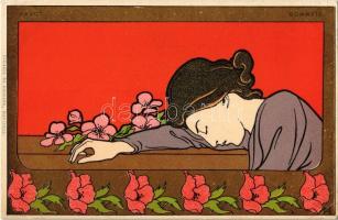 Pavot, Sommeil. Le Symbole des Fleurs / Belgian Art Nouveau postcard s: Henri Meunier (EK)