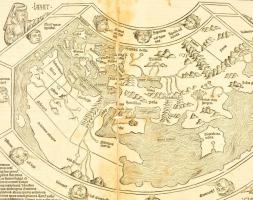 1493 Secunda etas mundi - VIlágtérkép. Az Amerika felfedezése előtti világot ábrázoló fametszetű tér...
