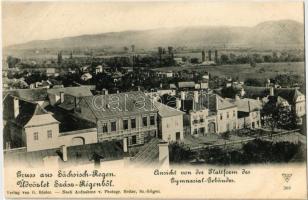 1902 Szászrégen, Reghin; Kilátás a tornateremtől / Ansicht von der Platform des Gymnasial Gebäudes / view from the gymnasial building (ázott / wet damage)