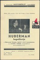 1935 Huberman hegedűestje, koncertfüzet, tűzött papírkötésben