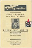 1936 Rubinstein Artur zongoraestje, koncertfüzet, tűzött papírkötésben