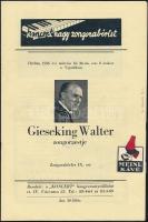 1936 Gieseking Walter zongoraestje, koncertfüzet, tűzött papírkötésben