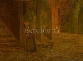 Olvashatatlan jelzéssel: Hazafelé. Olaj, karton, restaurálásra szorul, sérült keretben, 60×49 cm