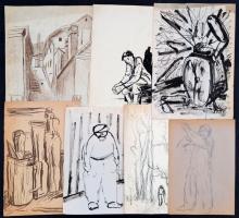 cca 1940 24 db tanulmányrajz paraszti, népi témákkal. Tus, papír. cca 20x30 cm