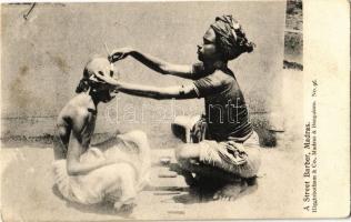 1908 Chennai, Madras; A Street Barber, folklore (EK)