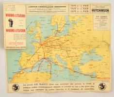 1936 Az Air France légitársaság járatainak térképe- Beszakadásokkal / Flight map of Air France with tears. 42x36 cm
