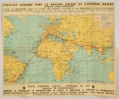 1936 Az Air France légitársaság járatainak térképe- Beszakadásokkal / Flight map of Air France with ...