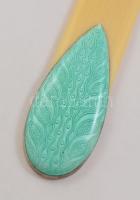 cca 1900 elefántcsont levélbontó, ezüst és zománc rátéttel, jelzés nélkül, h:8 cm