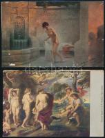 2 db RÉGI újraragasztott hátoldalú erotikus művész motívum lap / 2 pre-1945 erotic art motive postcards with reglued backsides