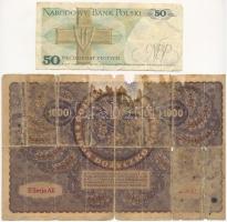 Lengyelország 1919. 1000M + 1988. 50Zl T:III, IV
Poland 1919. 1000 Marek + 1988. 50 Zlotych C:F,G