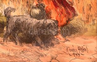 Kovács Antal (?-?): Aratás, akvarell-tus, papír, jelzett, paszpartuban, üvegezett fa keretben, 23×31...