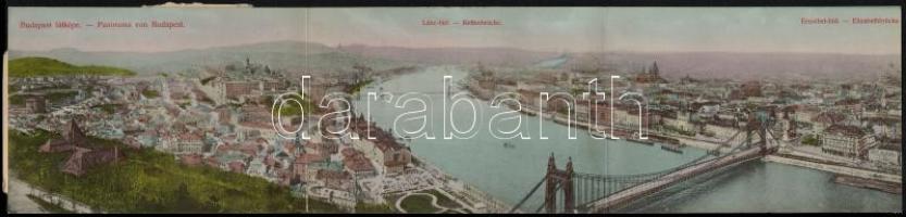 Budapest. 3 részes kinyitható panorámalap az épülő Erzsébet híddal. Divald Károly 1676-1908. (Rb)
