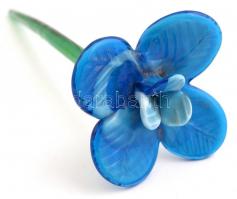 Dekoratív színes/festett üveg virág dísz, csorbával, h: 34 cm