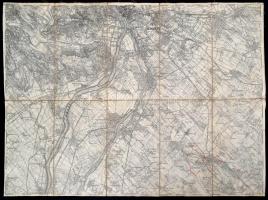 cca 1910 Budapest és környéke térkép, K. u. K. Militärgeographisches Institut, vászonra kasírozva, 1:75.000, 38x52 cm.
