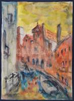 Vadász jelzéssel: Velencei utcarészlet. Akvarell, papír, kétoldalas, 41×28 cm