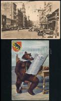 16 db RÉGI képeslap: külföldi városok és motívumok / 16 pre-1945 postcards: European, American (USA) and Asian town-view postcards and motives