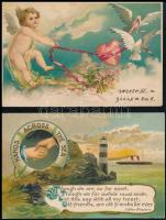 13 db RÉGI üdvözlő motívumlap: litho és dombornyomott lapokkal / 13 pre-1945 greeting motive postcards: litho and embossed cards