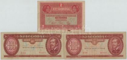 1852. 1Ft "Kossuth bankó" kitöltetlen "B", ívszéllekkel + 1912. 100K + 1913. 20K...