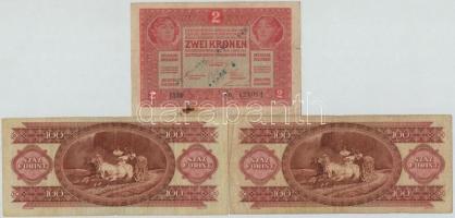 1852. 1Ft "Kossuth bankó" kitöltetlen "B", ívszéllekkel + 1912. 100K + 1913. 20K...