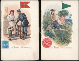 5 db RÉGI postatörténeti litho motívumlap, vegyes minőség / 5 pre-1900 postal history litho motive postcards, mixed quality