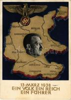 938 Ein Volk, ein Reich, ein Führer! / Adolf Hitler, NSDAP German Nazi Party propaganda, map, swastika; 6 Ga. + So. Stpl.