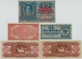 1913. 20K piros "DEUTSCHÖSTERREICH" felülbélyegzéssel + 1920. 1K + 1920 1K + 1989. 100Ft +...