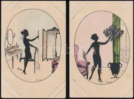2 db RÉGI erotikus Manni Grosze sziluett művészlap / 2 pre-1945 erotic silhouette art motive postcards by Manni Grosze