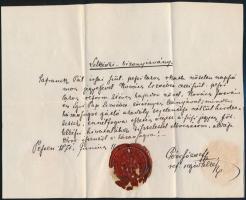1871 Református segédlelkészi igazolás házasodás ügyében, magyar nyelven, rányomott, kicsit sérült viaszpecséttel