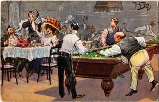 Billiards club, humor. T.S.N. Serie 1155. (6 Dess.) s: Arthur Thiele