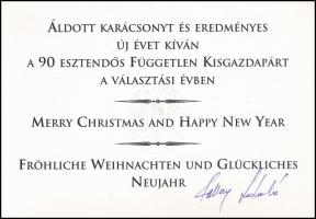 2010 Pallag László (1950-2011) politikus aláírásaaz FKGP karácsonyi és újévi üdvözlő lapján
