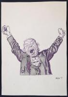 Pólya jelzéssel: Ásító. Tus, papír, 25×27 cm