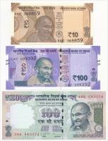 India 2012. 100R + 2017. 10R + 100R T:I India 2012. 100 Rupees + 2017. 10 Rupees + 100 Rupees C:UNC