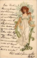 1900 Art Nouveau lady. Meissner & Buch Postkarten-Serie 1033. Blumenfee. litho