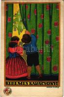 Kellemes Karácsonyt. Magyar Iskola Egyesület 1884. / Hungarian Christmas greeting art postcard. litho s: Szekeres Amberg (EK)