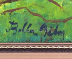 Balla jelzéssel: Vörös bokor. Olaj, karton, keretben, 27×21 cm