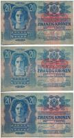 1913. 20K (3x) piros "DEUTSCHÖSTERREICH" felülbélyegzéssel T:III