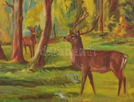 Csergezán jelzéssel: Őzek az erdőben. Olaj, vászon, keretben, 60×80 cm