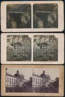 cca 1910 Sztereofotó tétel: Fiume, Abbazia, Messina 1908, összesen 15 db, némelyik kicsit sérült, 9×18,5 cm