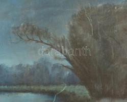 Katona jelzéssel: Vízpart éjszaka. Olaj, farost (enyhén vetemedett) , foltos, 60×78 cm