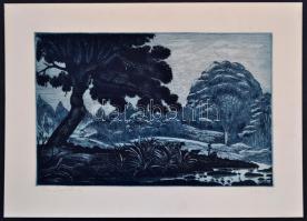Varga Bencsik József (1944): Dunántúli táj. Rézkarc, karton, jelzett, 25×39 cm