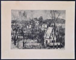 Bordás Ferenc (1911-1982): Tájkép házakkal. Rézkarc, karton, jelzett, 30×40 cm
