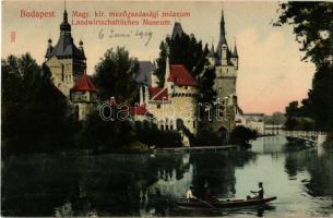 1909 Budapest XIV. Városliget, Magy. kir. Mezőgazdasági Múzeum, csónakázók. Taussig A. 7855.